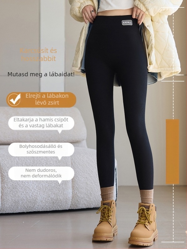 Női slim-fit termolégingek magas derekú fleece-béléssel, téli 2025, vastag és meleg, karcsúsító hatás