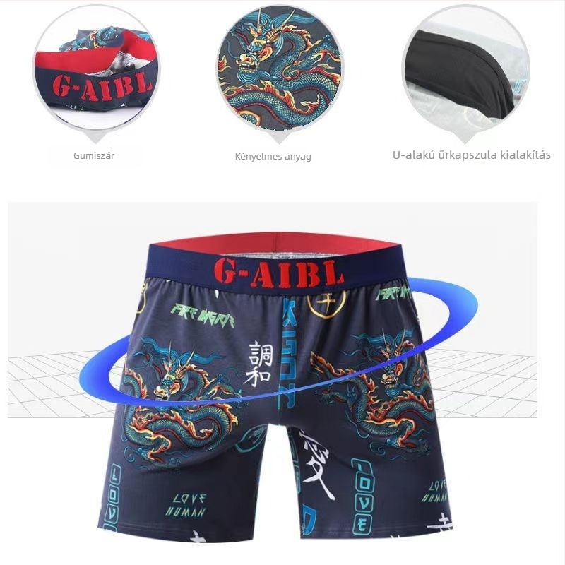 Férfi pamut boxeralsó, Cartoon nyomással, lélegző, középmagas derekú, kötött anyagú (90-95% pamut; kötött szövet)
