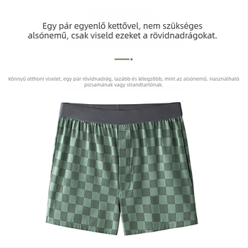 Férfi hosszú szálú pamut-modál boxer rövidnadrág alváshoz, laza fazon, csíkos/karos mintázat, ágyék rész 30-50% modál