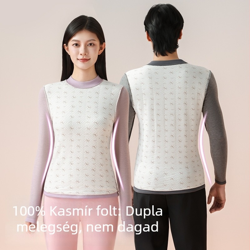 Uniszex gyapjú termo felső fél magas gallérral, dupla rétegű, gyapjú patch-ekkel, hosszú ujjú