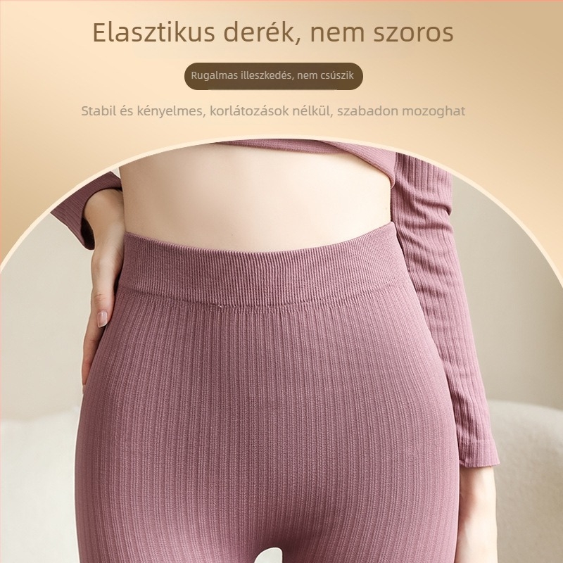Női medvés mintázatú bordázott, karcsúsított felső és nadrág termikus alsóruha készlet