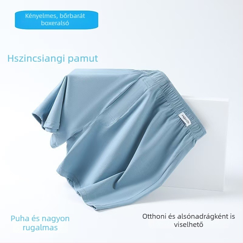 Pamut férfi boxernadrág, laza szabású, nagy méret, lélegző, otthoni fehérnemű