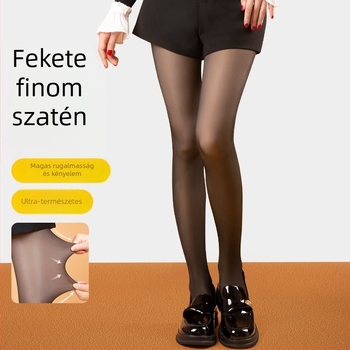 Fekete áttetsző harisnyák nude hatással, egy darabos, fényes felületű, bélelt és vastag téli–őszi használatra