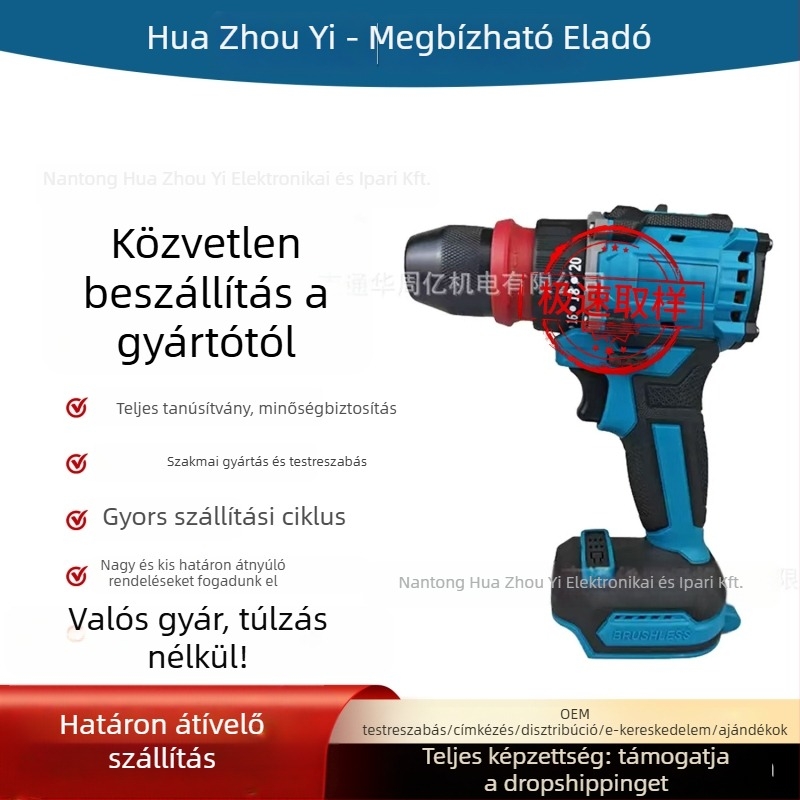 Kefe nélküli kézi fúró, Li‑ion akkumulátorral újratölthető, több sebességű, háromcsúcsos tokmány, függőleges kompakt fúró és elektromos csavarhúzó