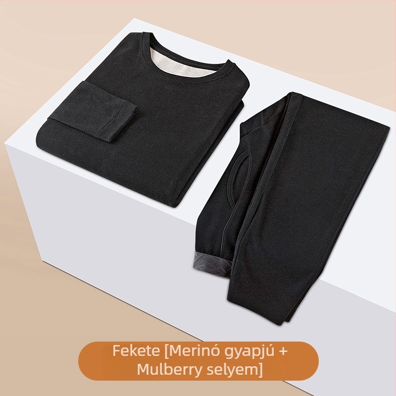 Férfi gyapjú termikus alsónemű készlet, dupla réteg, extra vastag, akril bélés, melegen tart őszi–téli időszakban