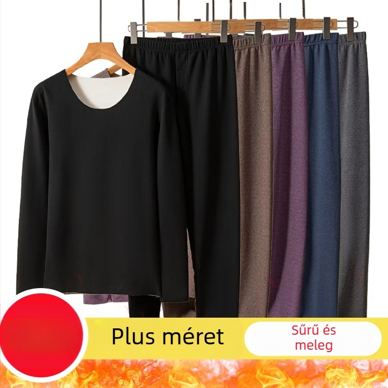 Férfi hőtermelő alsóruha szett fleece béléses, De Velvet anyag; 80–90% poliészter; 251–300 g/m2 vastagság; kerek nyakú, hosszú ujjú felső