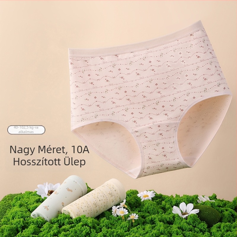 Virágmintás 100% pamut női alsónemű, plusz méret, XL, antibakteriális, meghosszabbított ágyékrész, csípőre simuló, bőrbarát