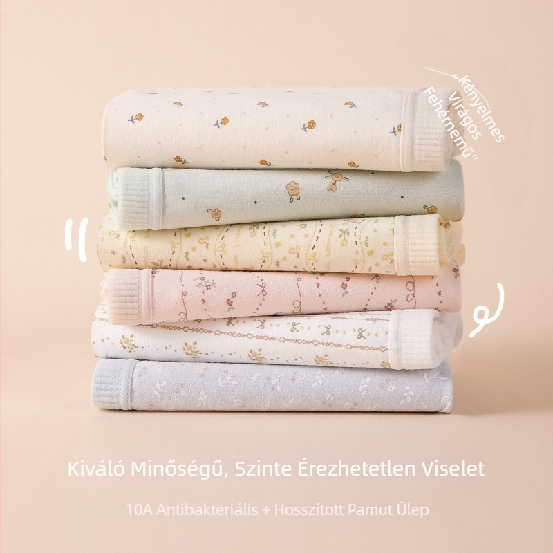 Virágmintás 100% pamut női alsónemű, plusz méret, XL, antibakteriális, meghosszabbított ágyékrész, csípőre simuló, bőrbarát