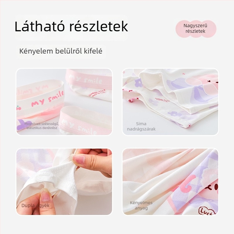 Lányoknak készült lélegző pamut alsónemű, A típus, középmagas derekú boxeralsó