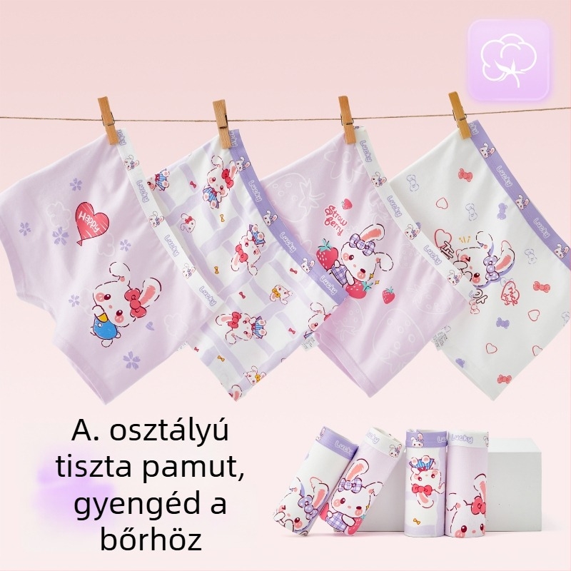 Lányoknak készült lélegző pamut alsónemű, A típus, középmagas derekú boxeralsó