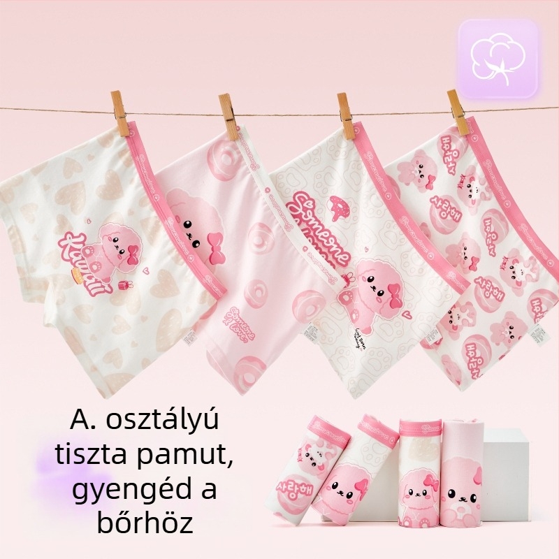 Lányoknak készült lélegző pamut alsónemű, A típus, középmagas derekú boxeralsó