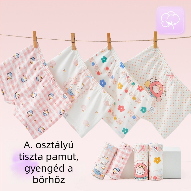 Lányoknak készült lélegző pamut alsónemű, A típus, középmagas derekú boxeralsó