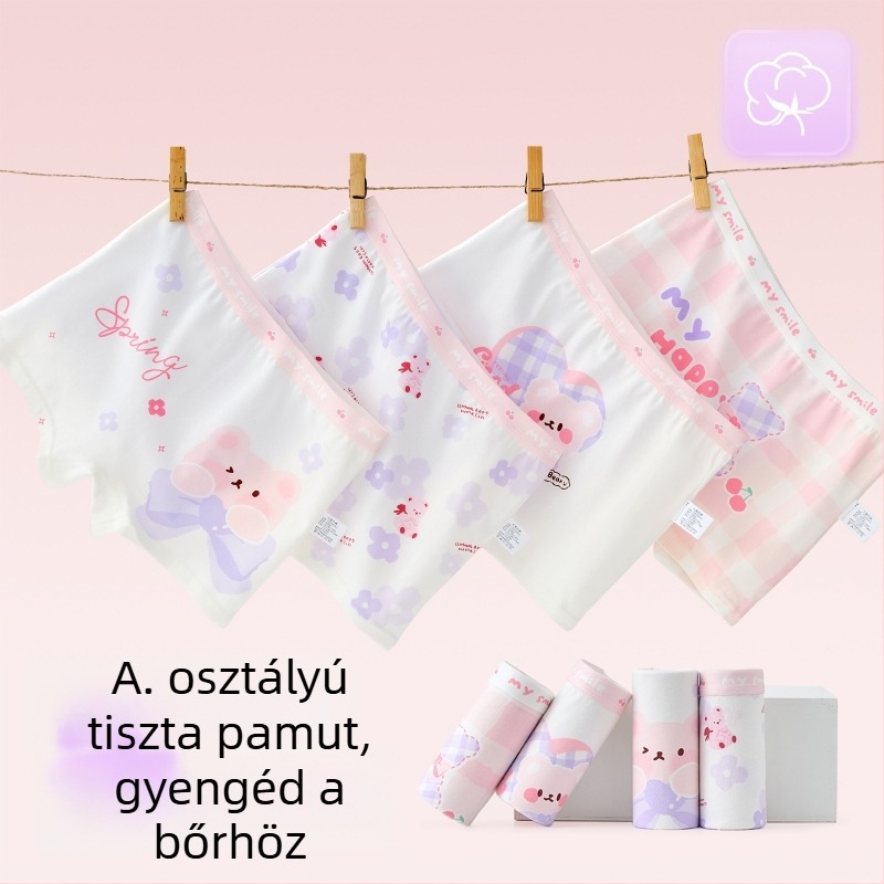 Lányoknak készült lélegző pamut alsónemű, A típus, középmagas derekú boxeralsó