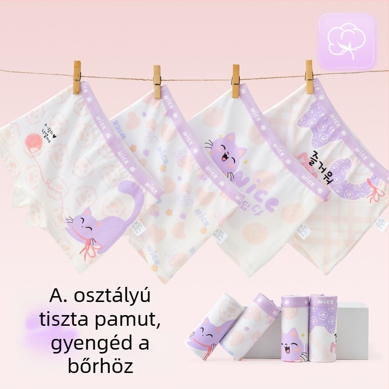 Lányoknak készült lélegző pamut alsónemű, A típus, középmagas derekú boxeralsó