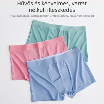 Férfi Ice Silk boxer brief, varrás nélküli, lélegző, sportos, nagy méret, egyszínű, pamut betéttel