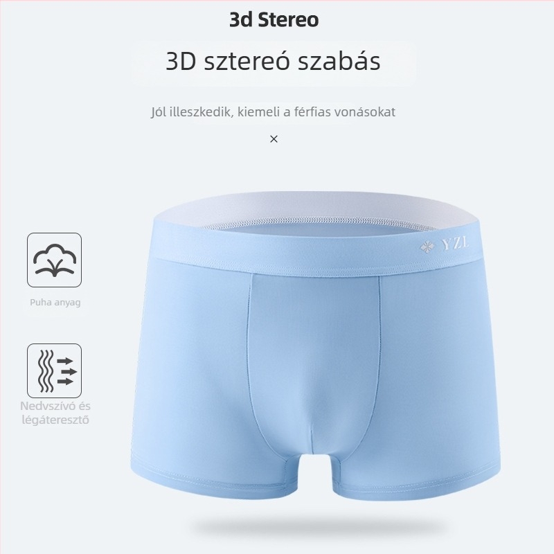 Férfi Ice Silk boxer brief, varrás nélküli, lélegző, sportos, nagy méret, egyszínű, pamut betéttel