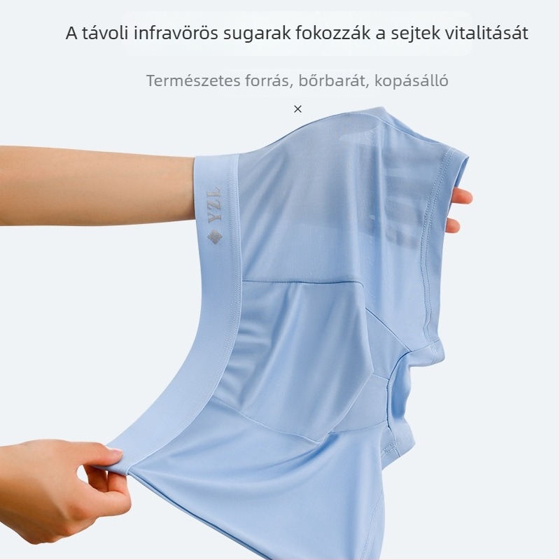 Férfi Ice Silk boxer brief, varrás nélküli, lélegző, sportos, nagy méret, egyszínű, pamut betéttel