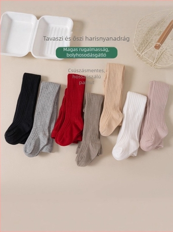 Gyerekeknek készült poliészter-pamut keverékből készült egyszínű leggings, lábfejes, tavasz–őszre, 3–8 éveseknek (100–140 cm)