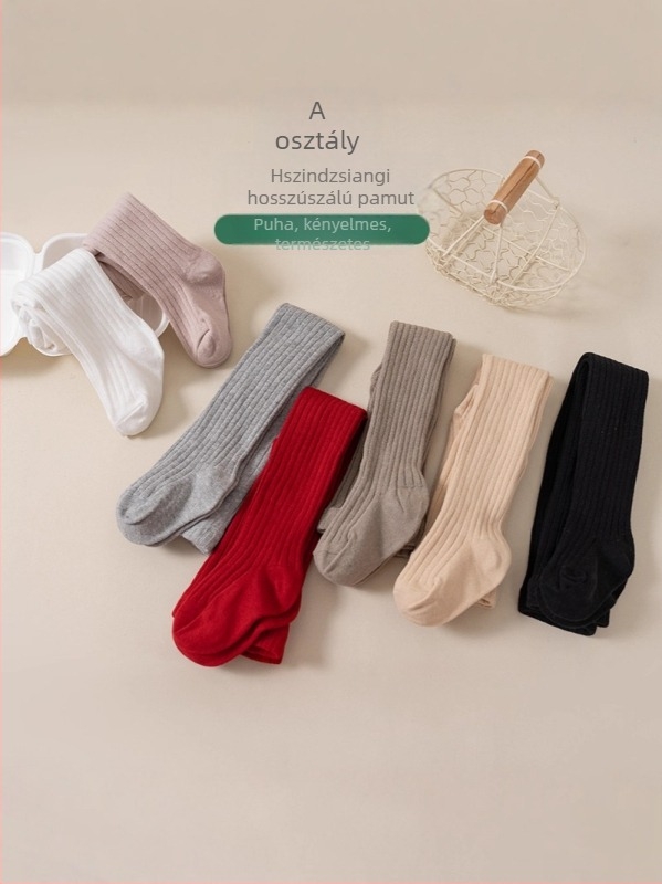 Gyerekeknek készült poliészter-pamut keverékből készült egyszínű leggings, lábfejes, tavasz–őszre, 3–8 éveseknek (100–140 cm)