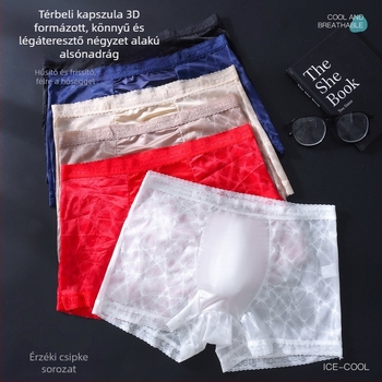 Férfi varrat nélküli, lélegző, antibakteriális boxer briefs csipkés hálóval, nyári modell, nagy méret