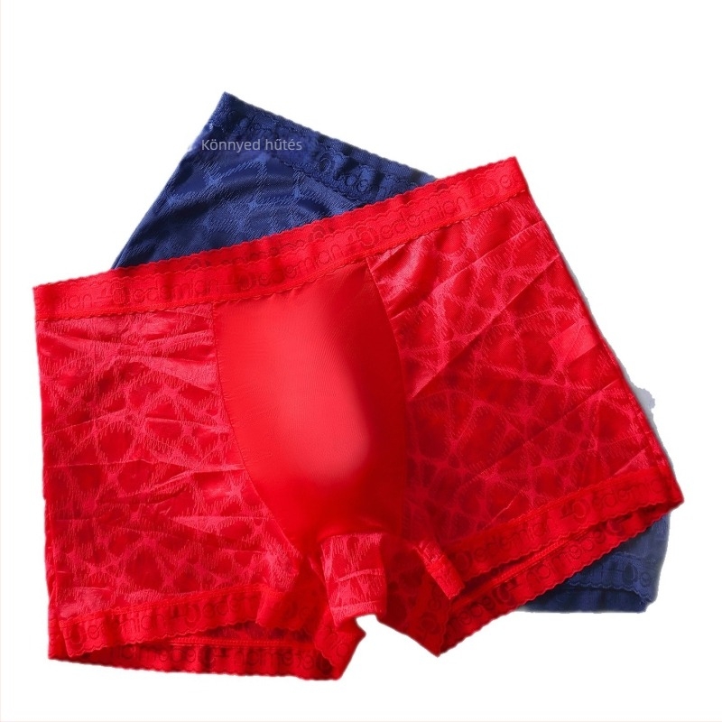 Férfi varrat nélküli, lélegző, antibakteriális boxer briefs csipkés hálóval, nyári modell, nagy méret