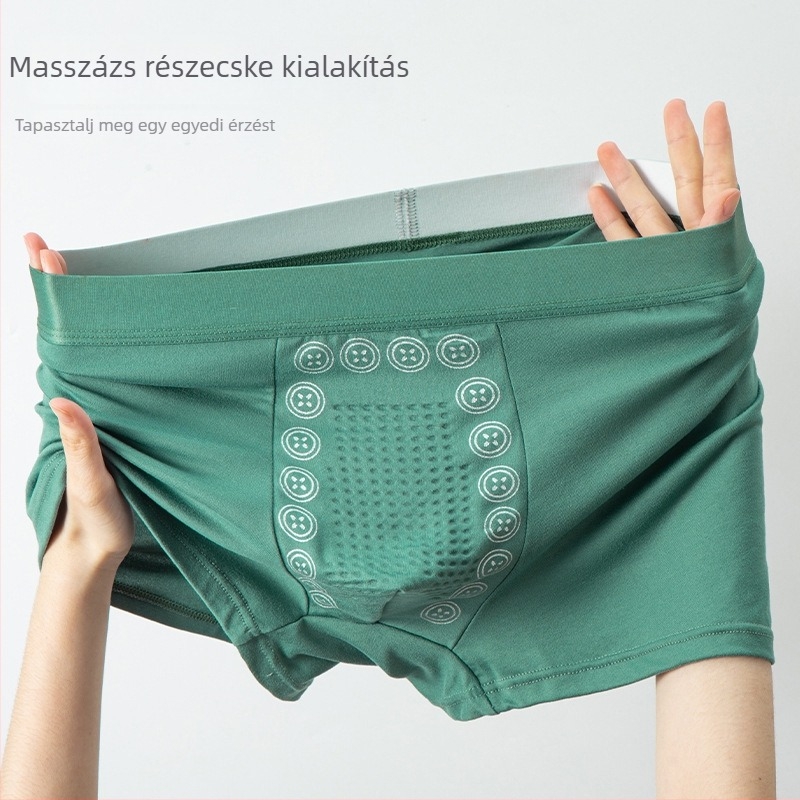 Férfi boxeralsó masszázsgolyókkal, lélegző, bőrbarát, kényelmes, középmagas derék, nagy méret