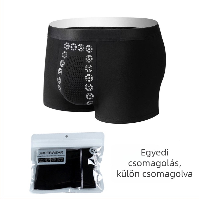 Férfi boxeralsó masszázsgolyókkal, lélegző, bőrbarát, kényelmes, középmagas derék, nagy méret