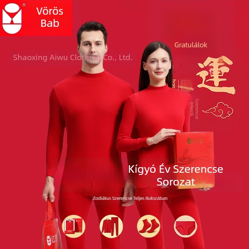 Red Bean női bázisréteg készlet: 100% pamut, antibakteriális, vast anyag, hosszú ujjú felső és hosszú nadrág