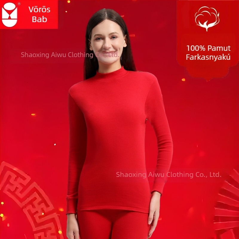 Red Bean női bázisréteg készlet: 100% pamut, antibakteriális, vast anyag, hosszú ujjú felső és hosszú nadrág
