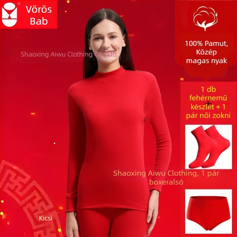 Red Bean női bázisréteg készlet: 100% pamut, antibakteriális, vast anyag, hosszú ujjú felső és hosszú nadrág
