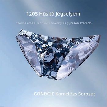 Férfi jégselyem alsónemű — kamufláž minta, alacsony derék, kötött anyag, 95–100% poliészter
