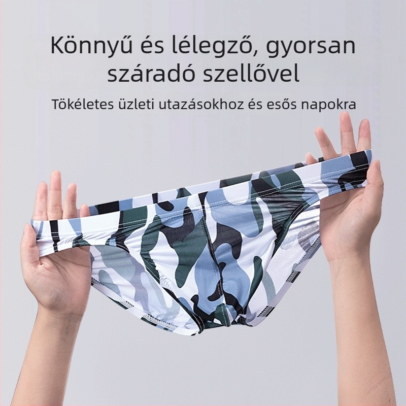 Férfi jégselyem alsónemű — kamufláž minta, alacsony derék, kötött anyag, 95–100% poliészter