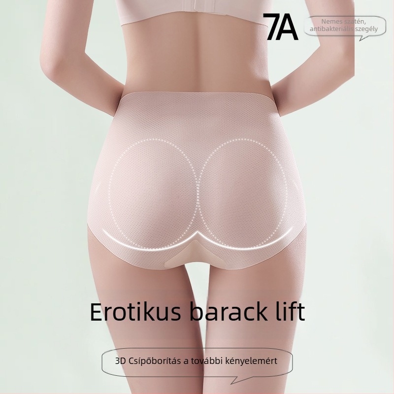 Női varrás nélküli, magas derékú Ice Silk alsóneműk, lélegző, antibakteriális, csípőemelő hatású, plusz méret