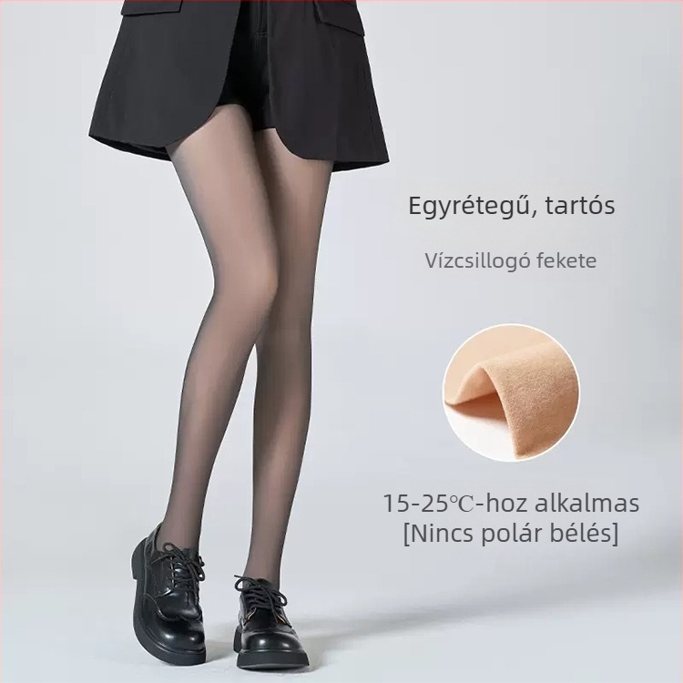 Fekete fényes, áttetsző harisnyanadrág fleece béléssel, vékony, magas átláthatóságú a lábak formázásához