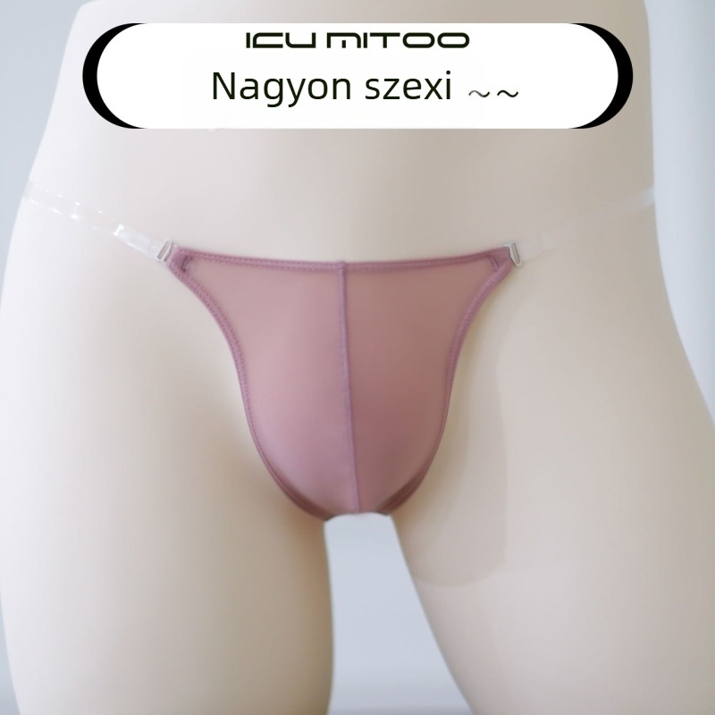 Férfi T-thong alsó, ice silk nylon 80–90%, alacsony derék, egyszínű, láthatatlan és testformázó