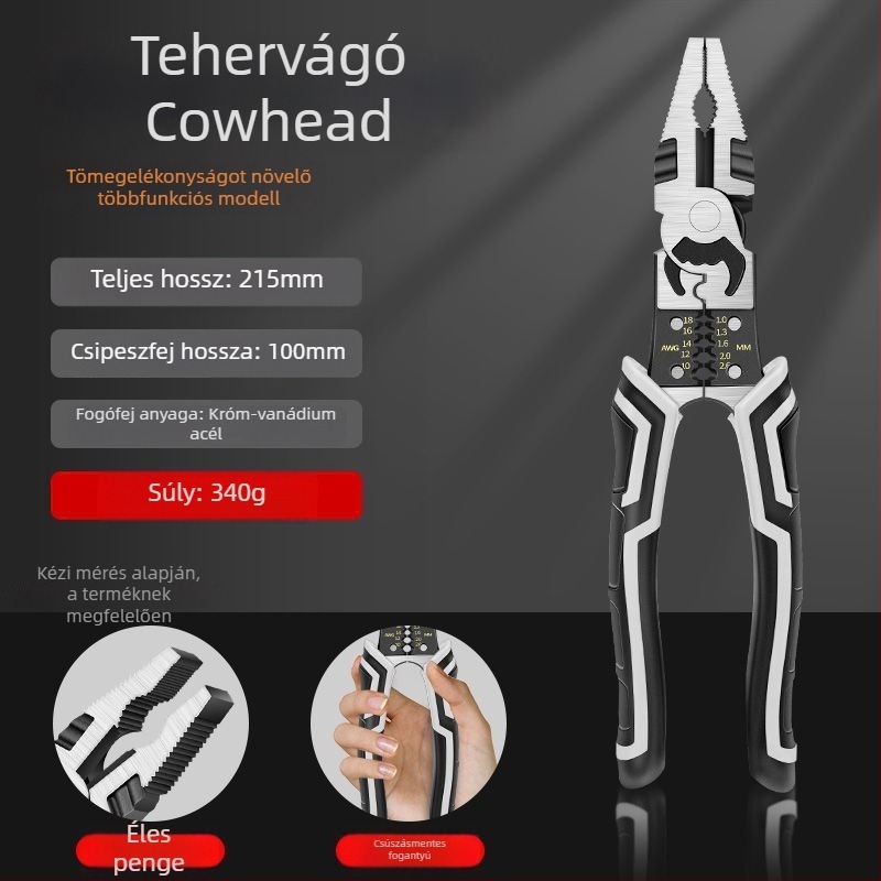 Német stílusú többfunkciós drótvágó fogó diagonális hegyeivel, ipari minőség, erőfeszítés-megtakarító elektromos szerelő fogó (vágási átmérő 4.6 mm)