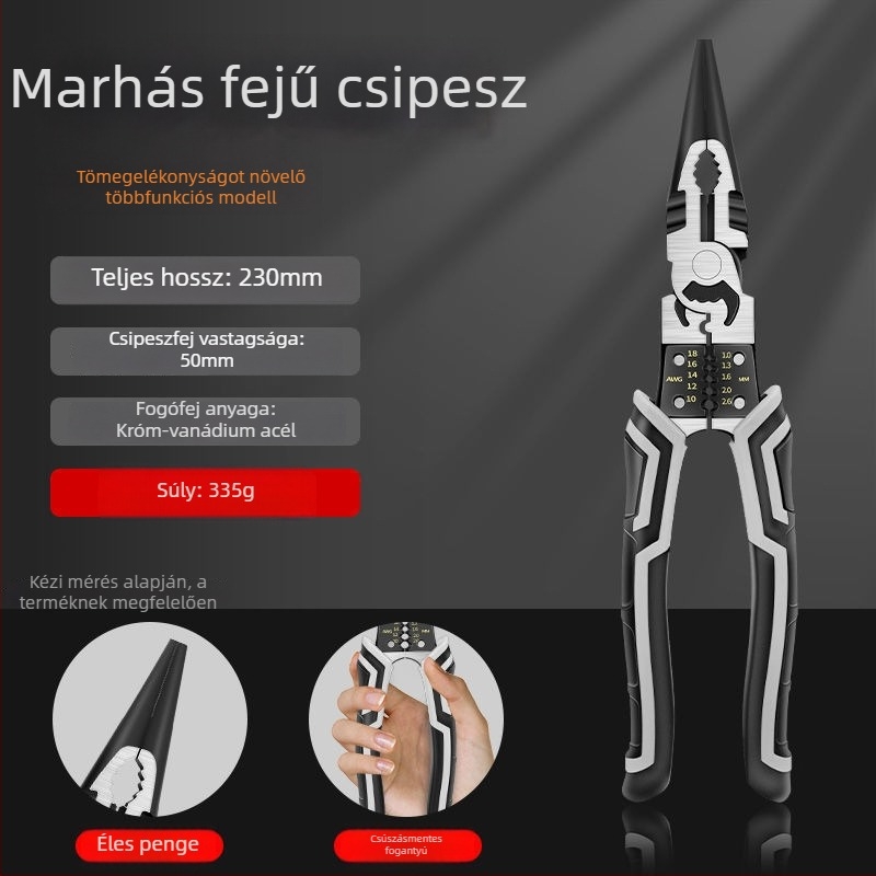 Német stílusú többfunkciós drótvágó fogó diagonális hegyeivel, ipari minőség, erőfeszítés-megtakarító elektromos szerelő fogó (vágási átmérő 4.6 mm)