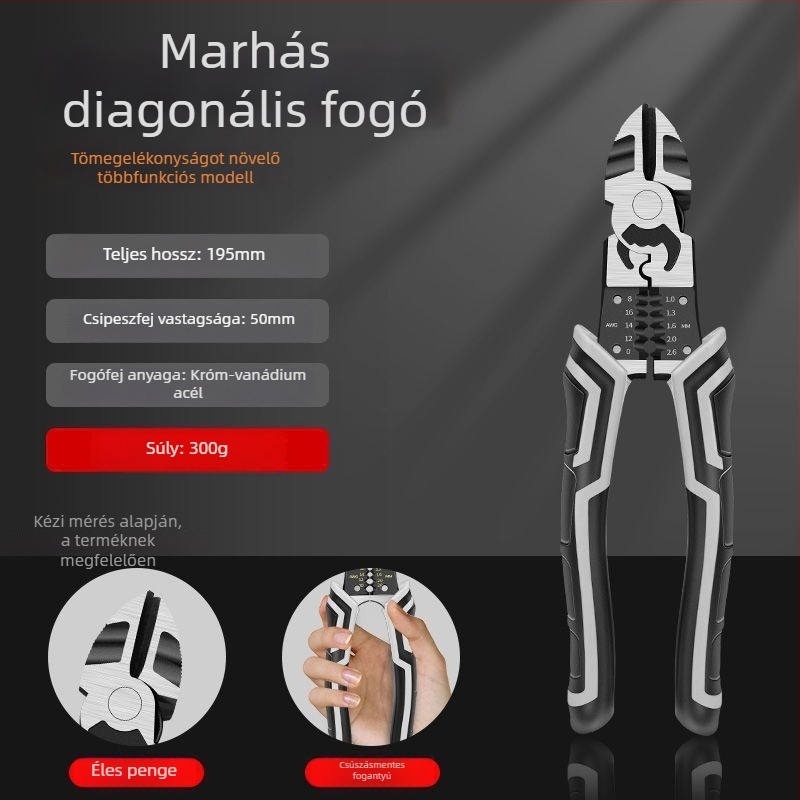 Német stílusú többfunkciós drótvágó fogó diagonális hegyeivel, ipari minőség, erőfeszítés-megtakarító elektromos szerelő fogó (vágási átmérő 4.6 mm)