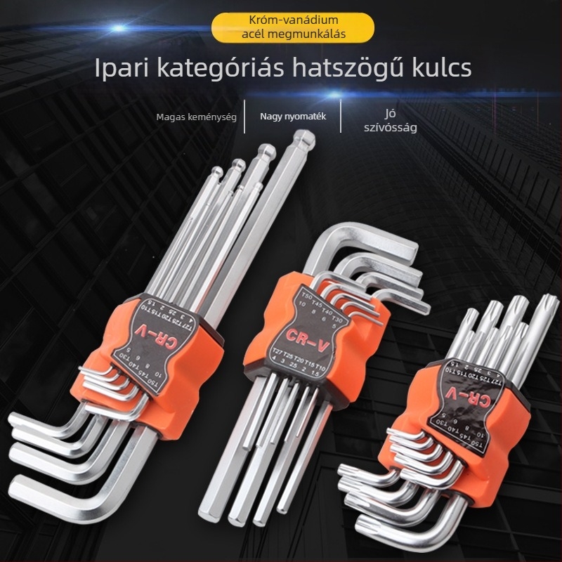 Tianhu 9 részes Ball-End hex kulcs készlet, hex socket fej, 45# acél