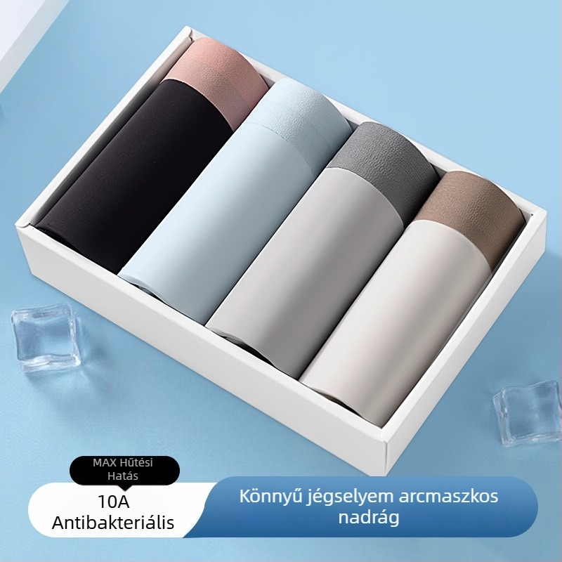 Férfi Ice Silk seamless boxer briefs, nylon fő anyag, ágyék bélés viszkóz, középmagas derék