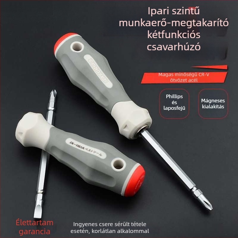 Csavarhúzó készlet – keresztfej és lapos fej, kétoldalas, szénacélból, háztartási szerszámkészlet