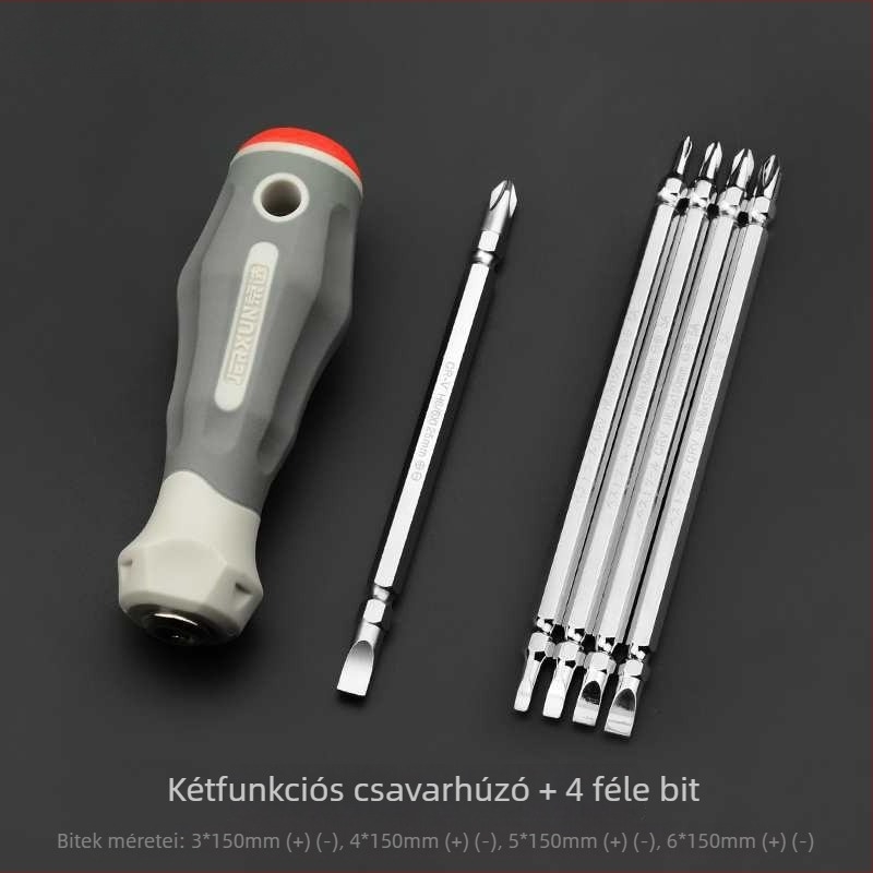 Csavarhúzó készlet – keresztfej és lapos fej, kétoldalas, szénacélból, háztartási szerszámkészlet