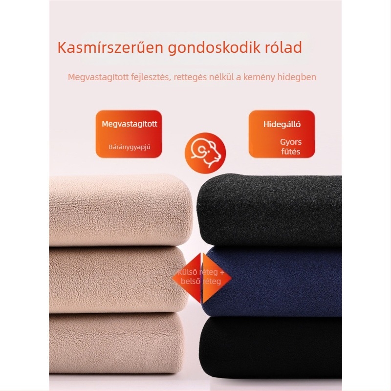 Férfiak számára készült melegítő szett középmagas gallérral, vastag fleece béléssel és velúr felső- és alsóruha téli viselet