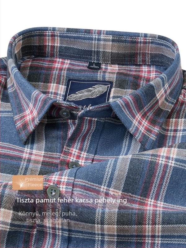 100% pamutból készült férfi meleg ing fleece-béléssel téli viselethez, üzleti casual kardigán stílusú kockás mintával