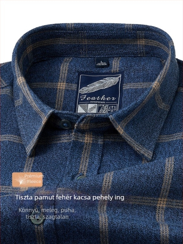 100% pamutból készült férfi meleg ing fleece-béléssel téli viselethez, üzleti casual kardigán stílusú kockás mintával