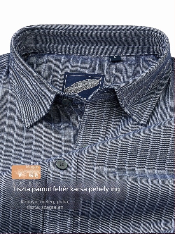 100% pamutból készült férfi meleg ing fleece-béléssel téli viselethez, üzleti casual kardigán stílusú kockás mintával