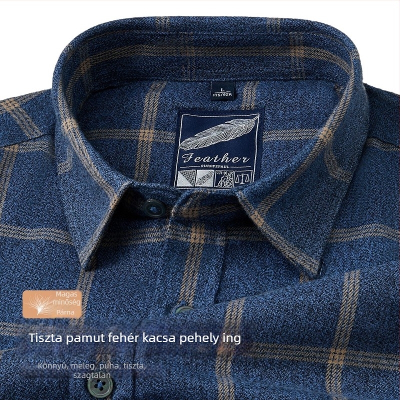 100% pamutból készült férfi meleg ing fleece-béléssel téli viselethez, üzleti casual kardigán stílusú kockás mintával