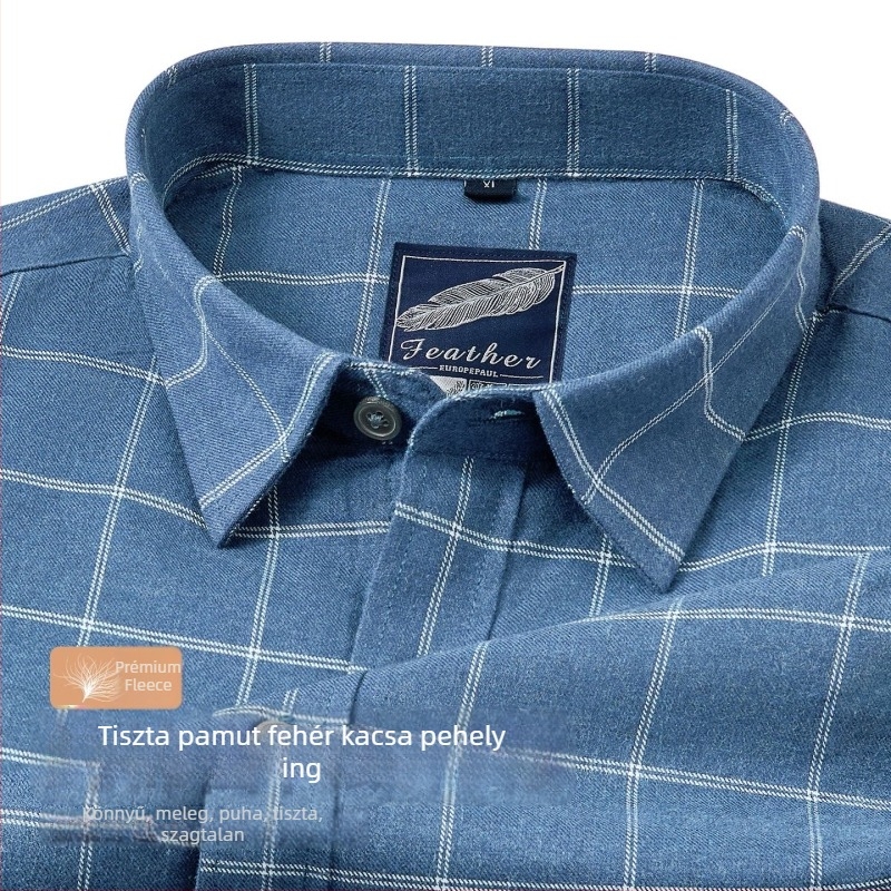 100% pamutból készült férfi meleg ing fleece-béléssel téli viselethez, üzleti casual kardigán stílusú kockás mintával