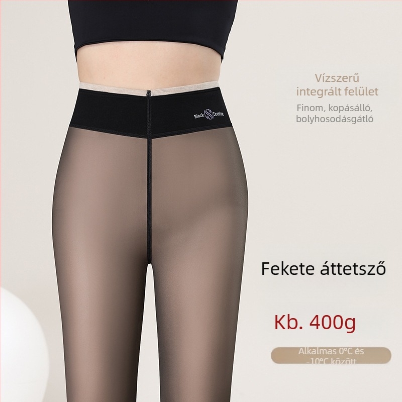 Kis méret, 500 g, fekete áttetsző harisnyanadrág testszínű béléssel téli, fényes és rendkívül vastag