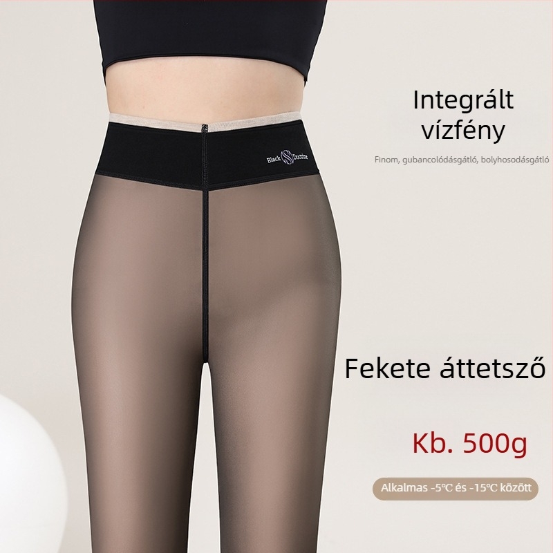 Kis méret, 500 g, fekete áttetsző harisnyanadrág testszínű béléssel téli, fényes és rendkívül vastag